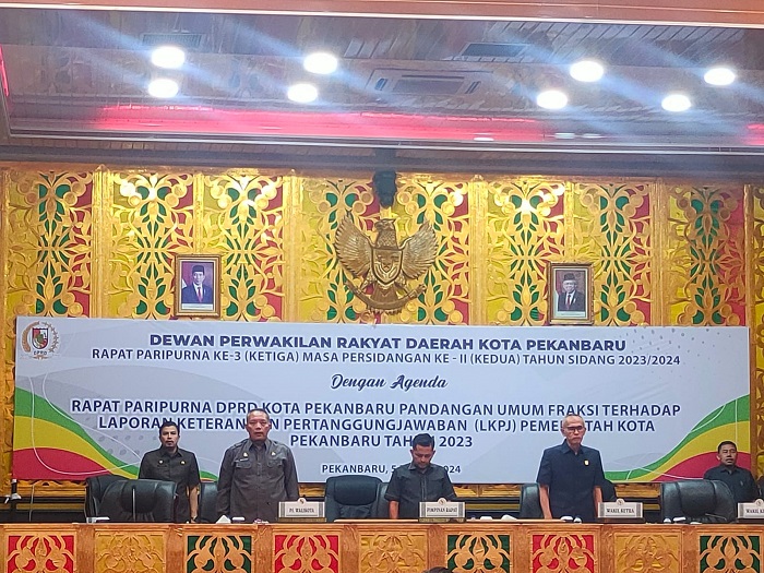 DPRD Pekanbaru Adakan Rapat Paripurna Pandangan Umum Fraksi Terhadap LKPJ Kepala Daerah Tahun 2023